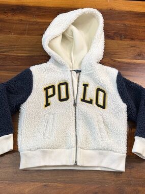 Polo Ralph Lauren Kids 4 4T Sherpa Fleece Hoodie Full Zip Ivory Navy POLO